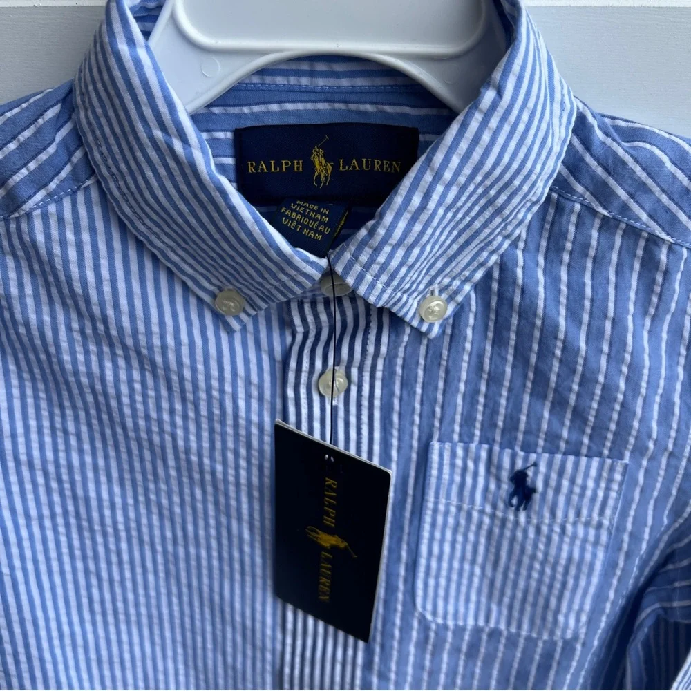 NWT Polo Ralph Lauren Boys Long Sleeve Seersucker Button Down Sz 3T